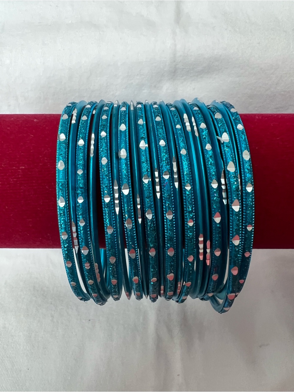 Teal Glitter Dot Stackable Bangle Bracelet Set - Women Jewelry
